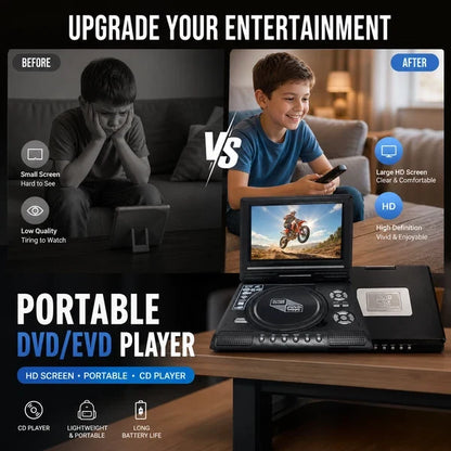 🎁Best Gift for Your Family🎉—📺 7.8' HD Portable DVD/EVD Player – Large Screen, Rechargeable & Compatible with DVD/CD/USB/SD