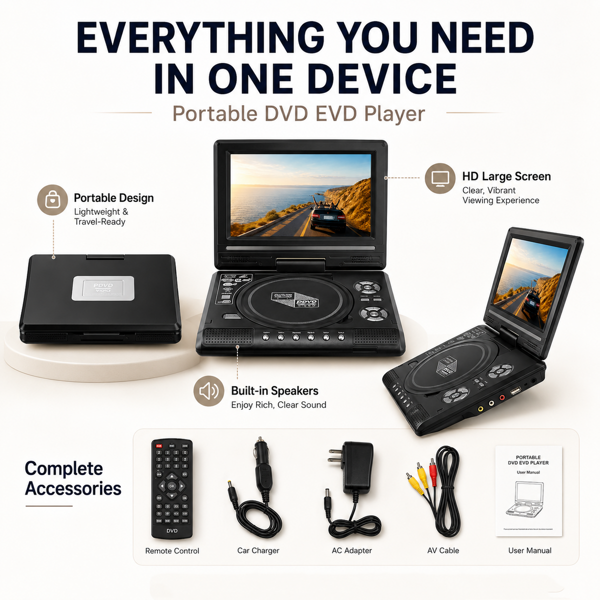 🎁Best Gift for Your Family🎉—📺 7.8' HD Portable DVD/EVD Player – Large Screen, Rechargeable & Compatible with DVD/CD/USB/SD
