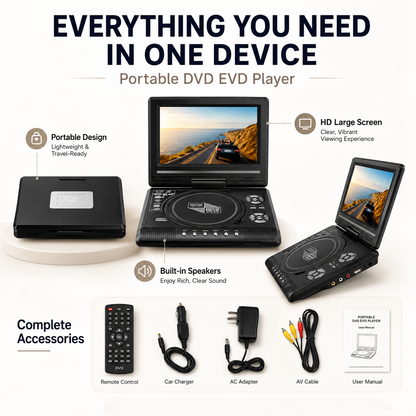🎁Best Gift for Your Family🎉—📺 7.8' HD Portable DVD/EVD Player – Large Screen, Rechargeable & Compatible with DVD/CD/USB/SD