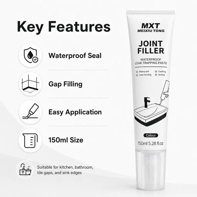 Waterproof Joint Filler for Kitchen & Bathroom, Includes Scraper