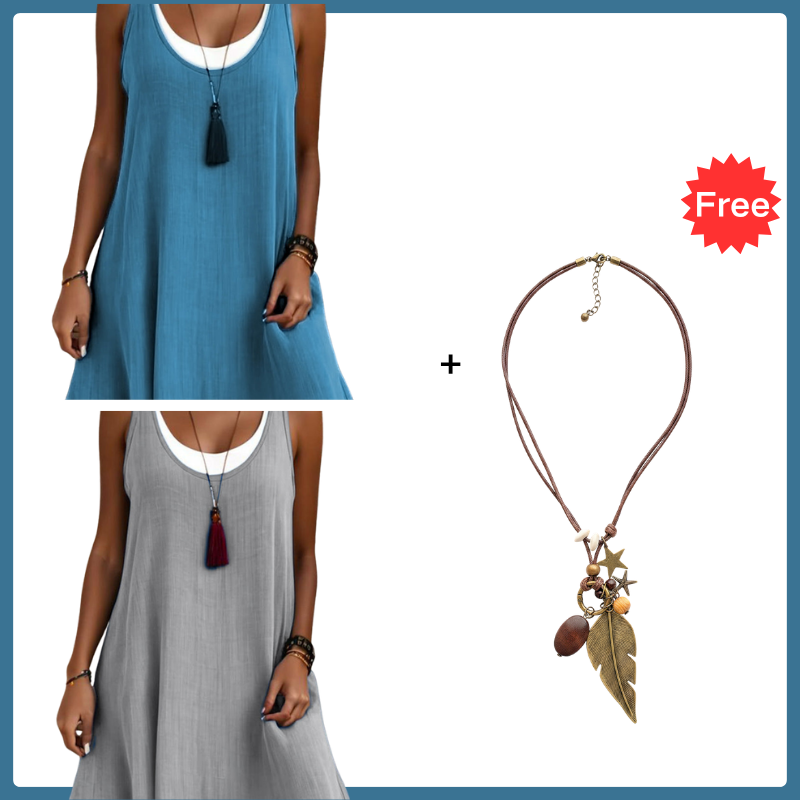 ⏰Summer Hot Sale 50% OFF💃Women's Casual Loose Sleeveless Fake Two Piece Tank Dress