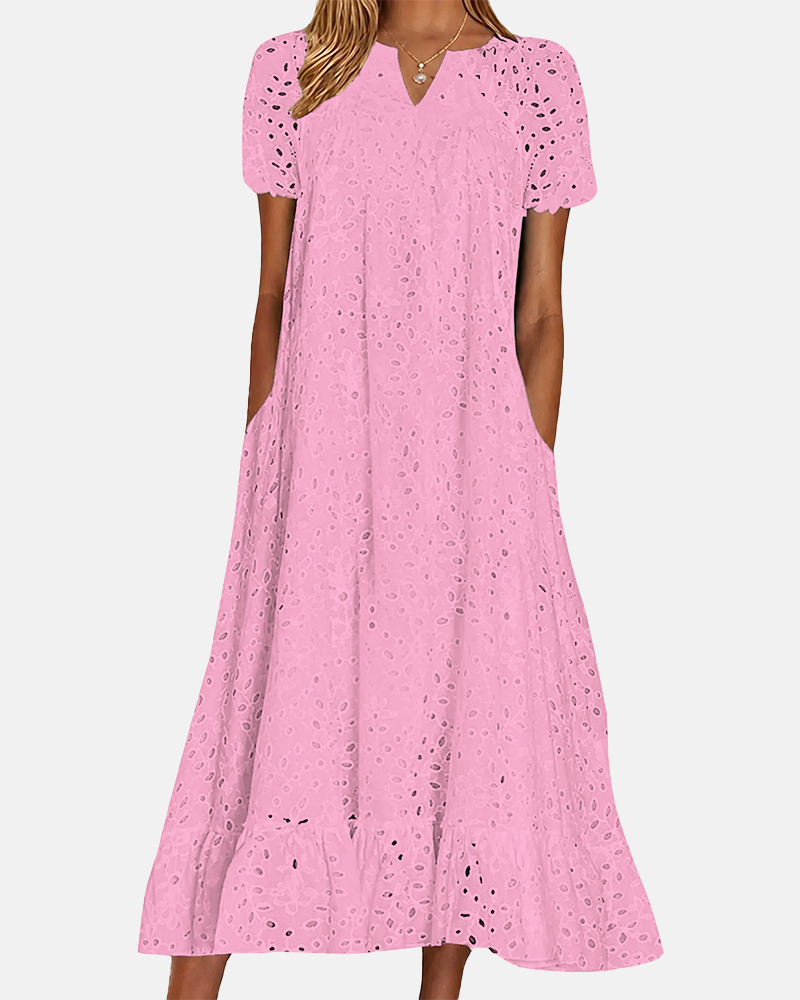 Women's V-Neck Hollow-Out Breathable Comfortable Maxi Dress