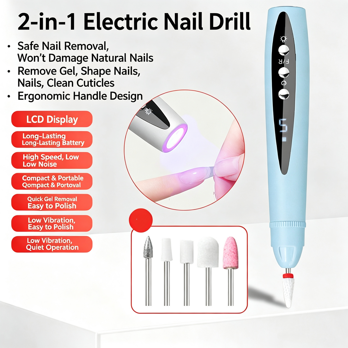 2-in-1 Electric Nail Drill with UV Gel Light Portable Manicure Pedicure Kit