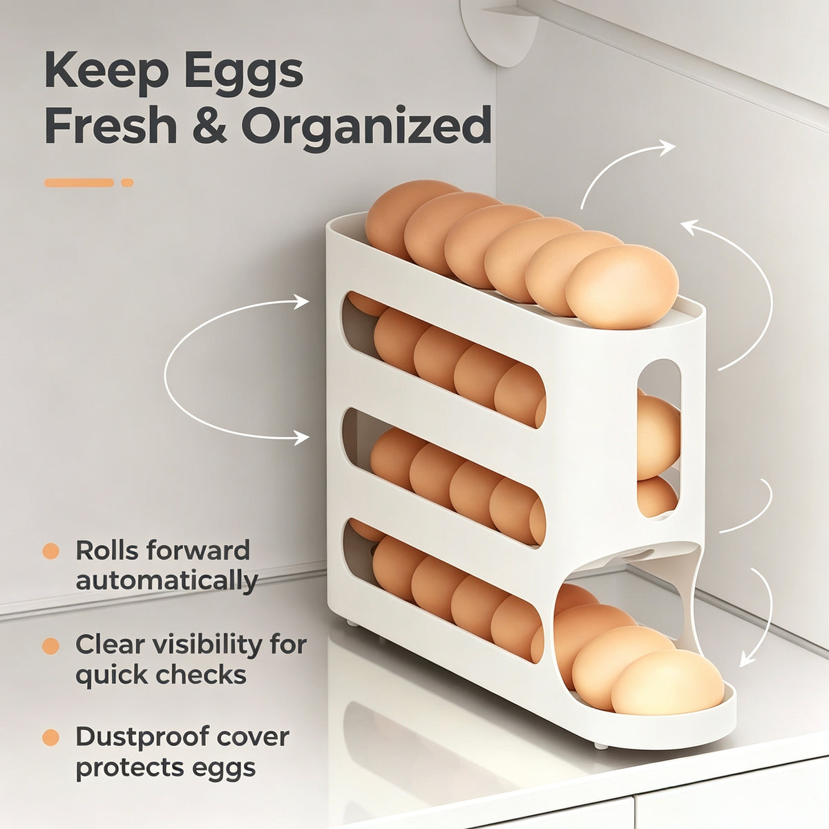 Egg Holder for Fridge, Eggs Dispenser Auto Rolling
