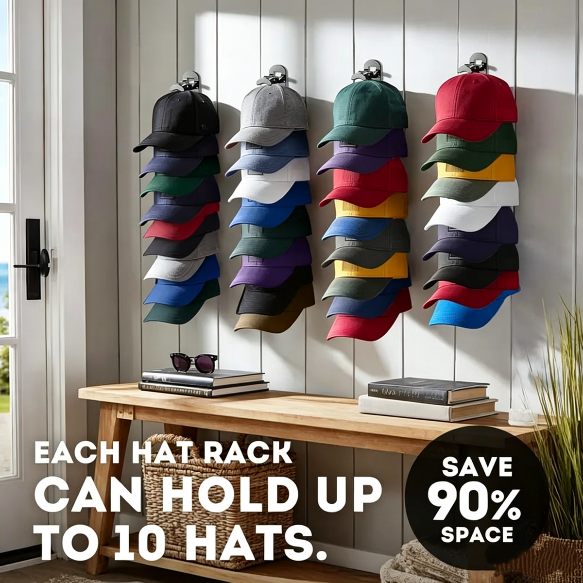 Hat Rack for Wall – Baseball Cap Organizer Holds Up to 20 Hats