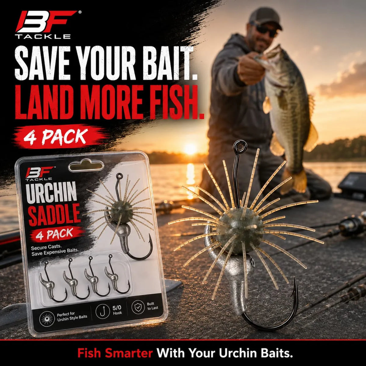 Urchin Saddle Fishing Rig – 4 Pack 🎣 Bait-Saving 5/0 Hook System with Adjustable Sink Rate