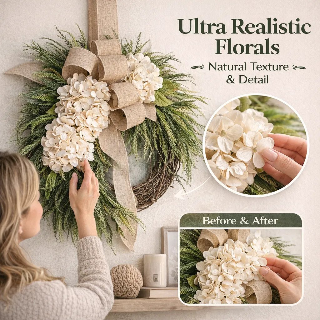 🎉🌸Handcrafted Hydrangea Wreath – The Perfect All-Season Front Door Decor