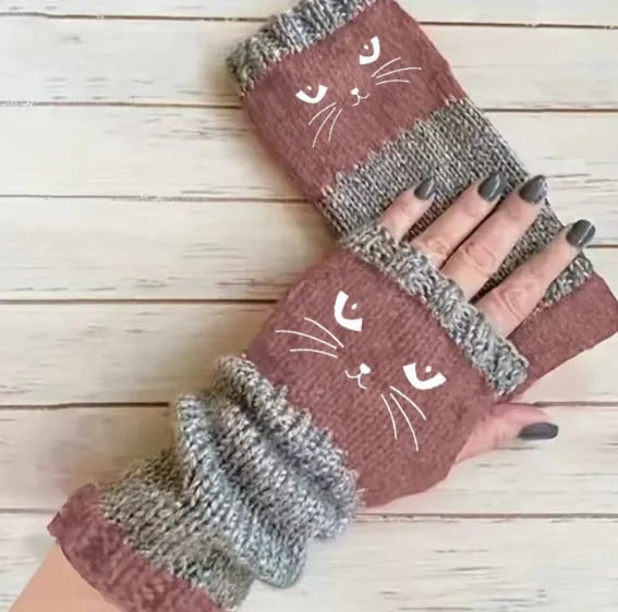 Let cats warm your hands🐱Knitted Fingerless Gloves🧶