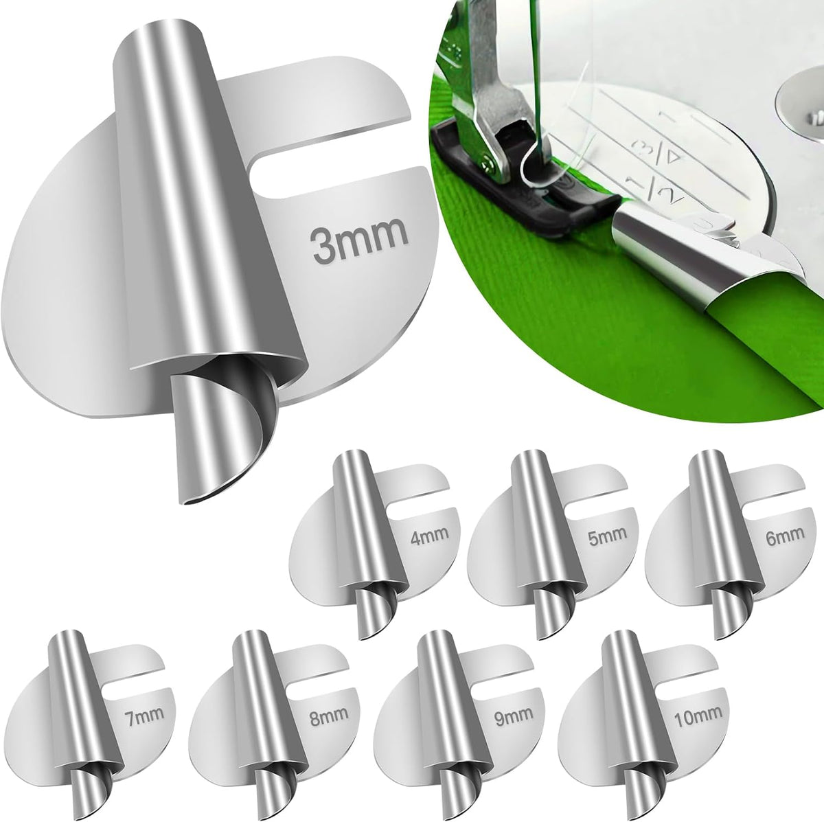 🧵8 PCS Stainless Steel Rolled Hemmer Foot Set | 3mm-10mm Sewing Hemming Guide