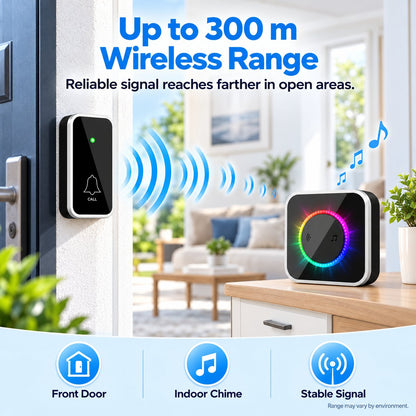 🔔 Wireless Doorbell with Colorful Flash Alert