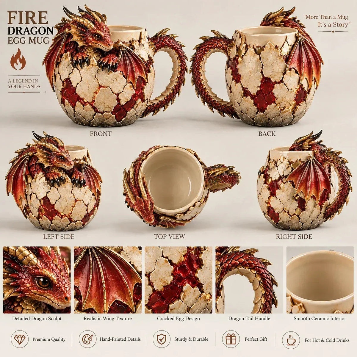 🐉🥚Dragon Egg Fantasy Sculpted Mug | 14oz Resin Coffee Cup for Dragon Lovers
