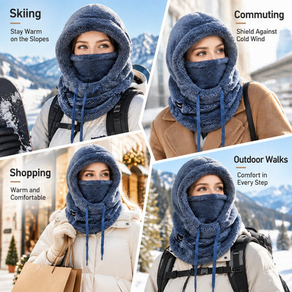 2026 Women's Fleece Hooded Winter Cycling Mask and Hat for Cold Weather