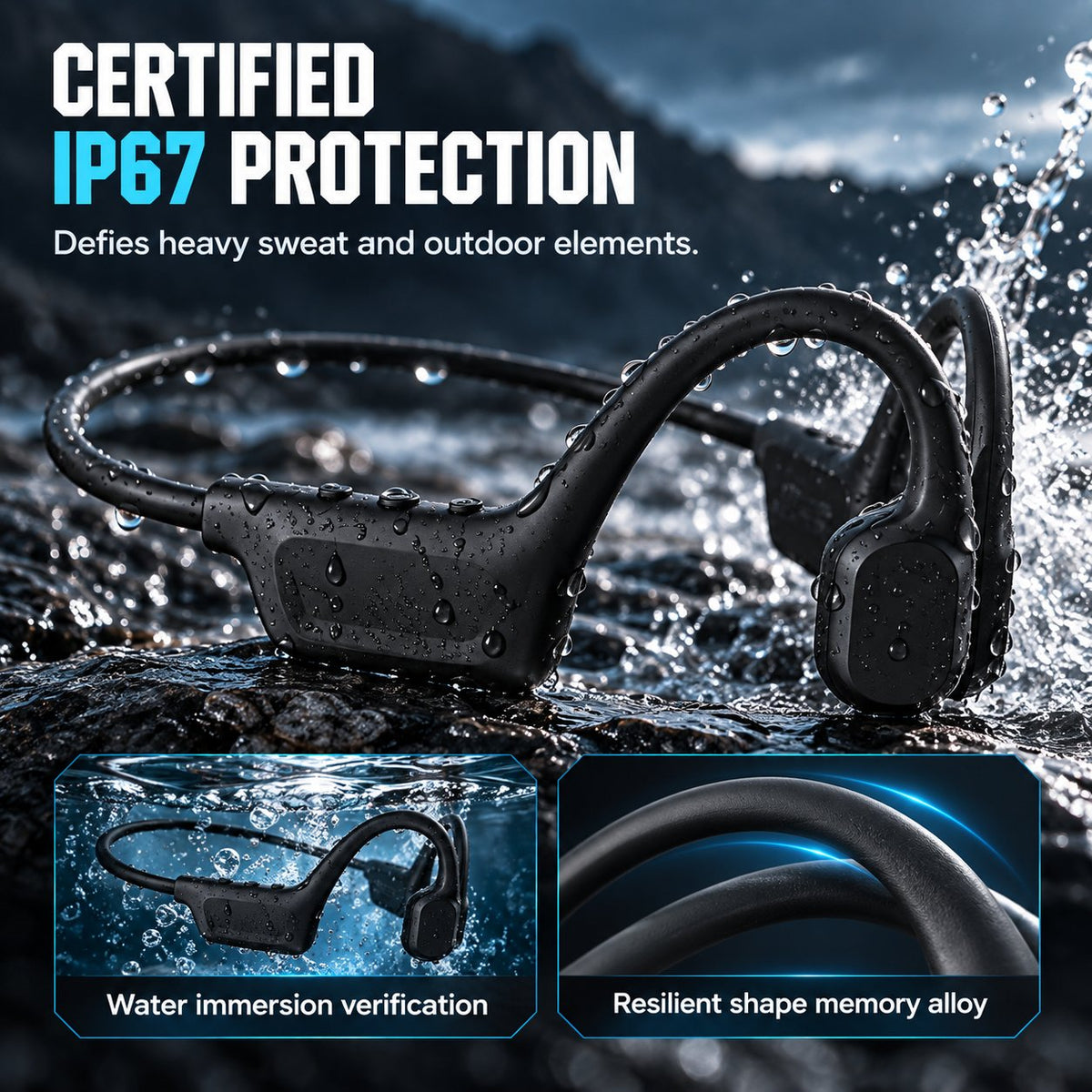 Professional Bone Conduction Sports Headphones Bluetooth 6.0 IP67 Waterproof Open-Ear Wireless Headset for Running and Cycling