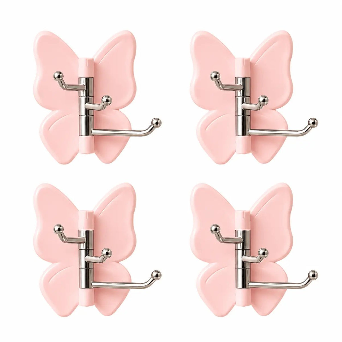 4-Pack Rotating Butterfly Adhesive Wall Hooks – No-Drill Towel & Key Organizer