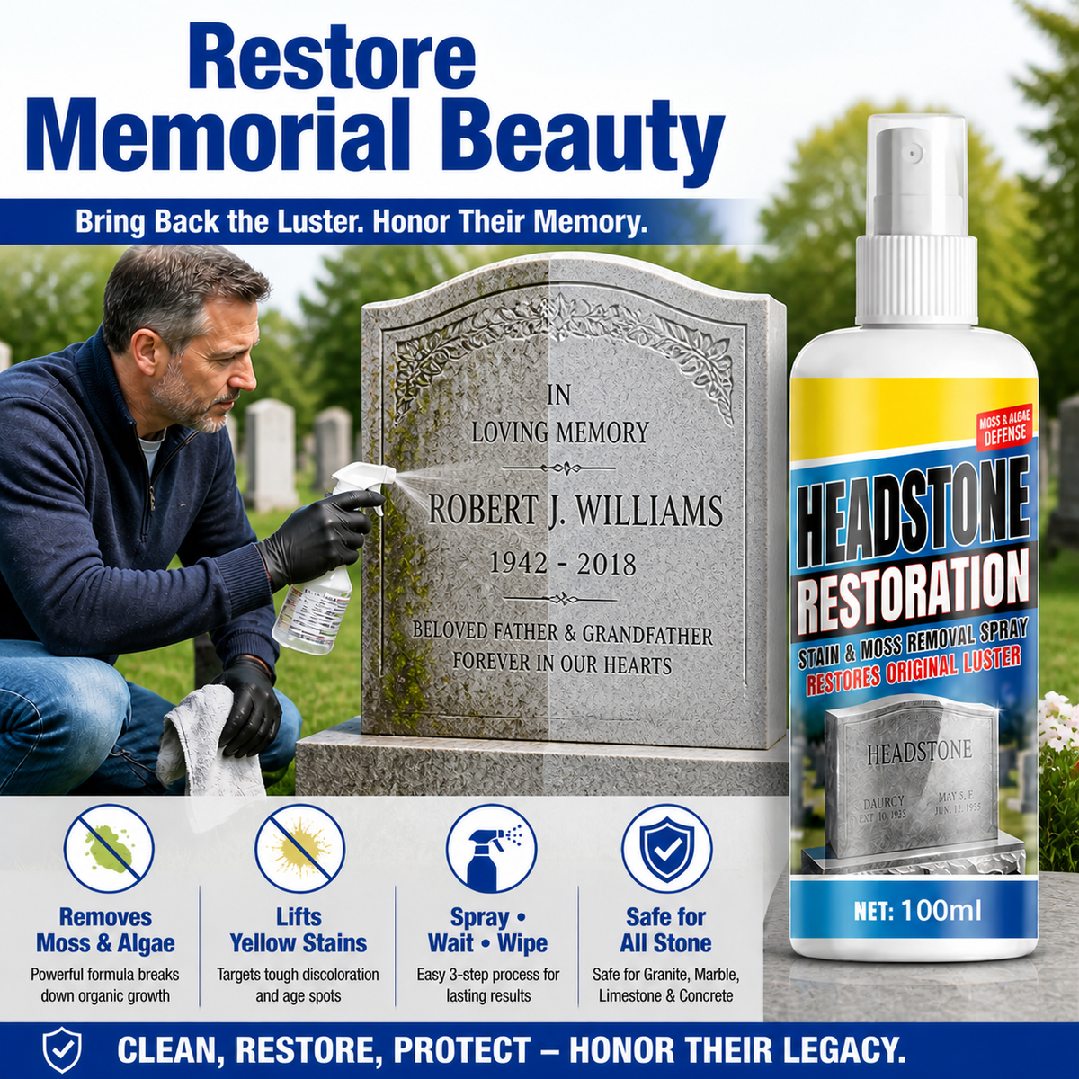 ✨ Headstone Restoration Cleaning Spray 🕯️