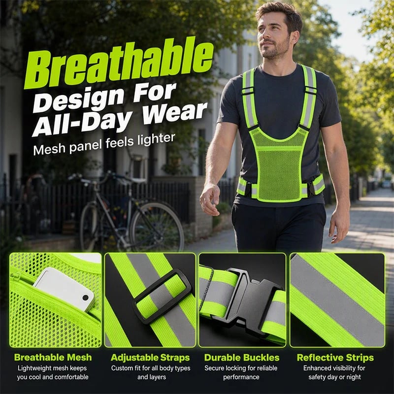 🔥High Visibility Reflective Vest Adjustable Safety Running Gear with Pocket