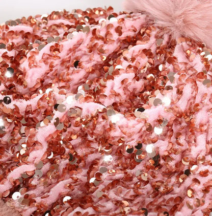 Sequin Fur Pom Beanie