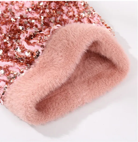 Sequin Fur Pom Beanie