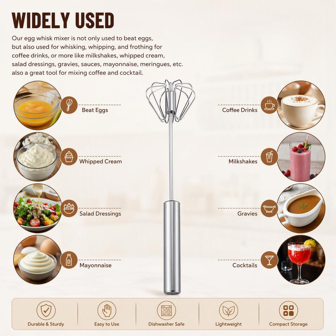 Stainless Steel Semi-Automatic Egg Whisk for Baking and Cooking