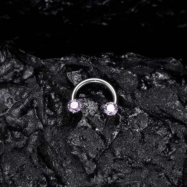 💖Zirconia Horseshoe Ring with Threaded Gems for Piercings