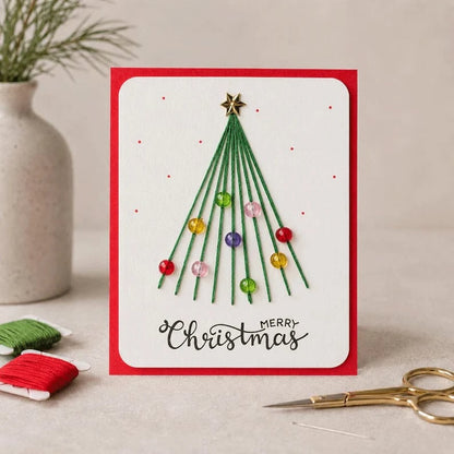 Christmas String Art Greeting Card DIY Kit – 6-Piece Stitching Set