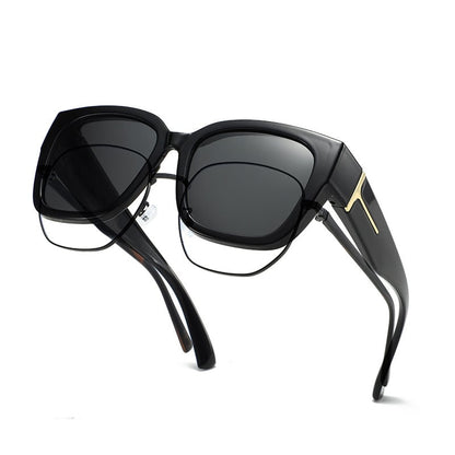 Gafas de sol polarizadas de espejo que se ajustan sobre las gafas para hombres y mujeres para conducir