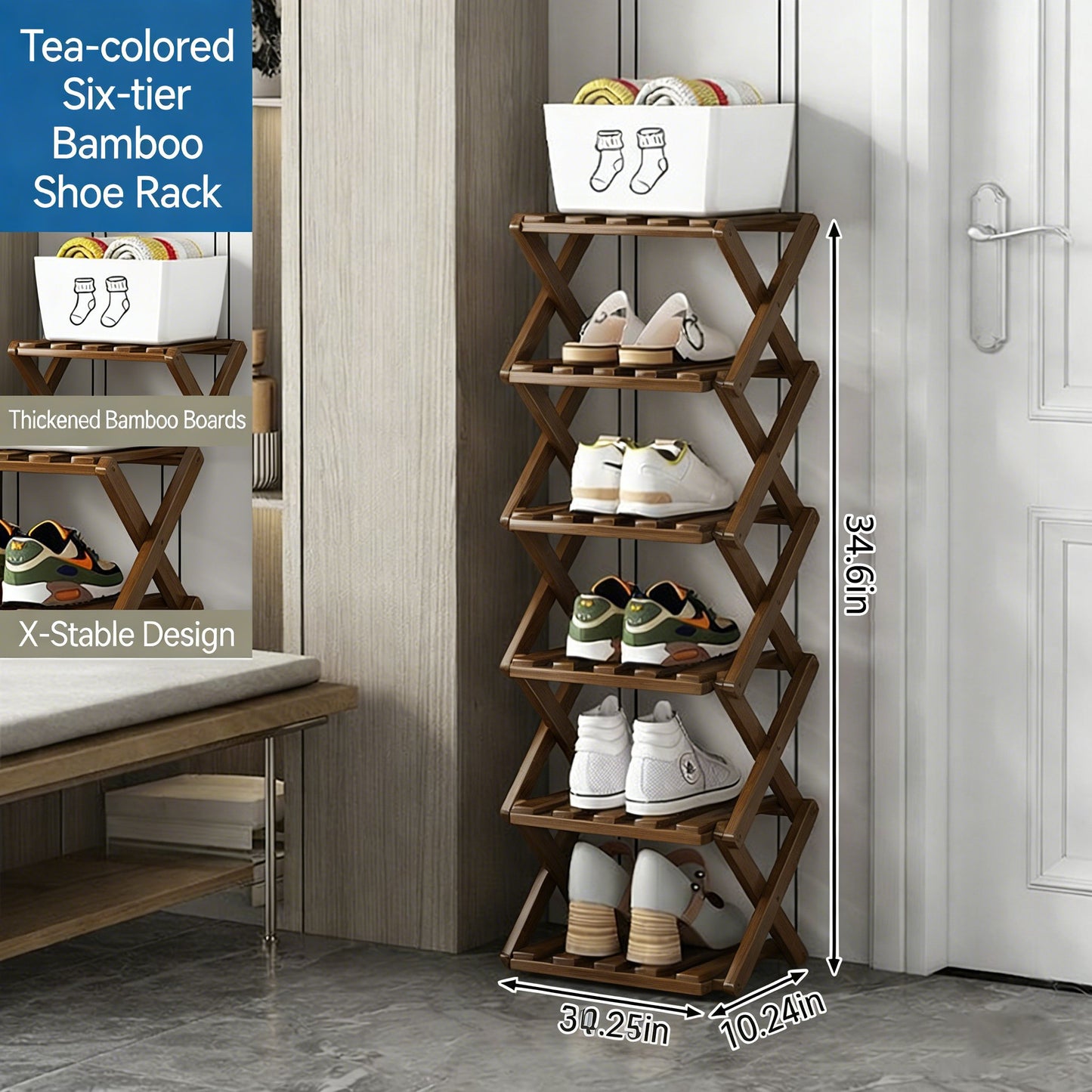 The 9-Tier No-Assembly Bamboo Rack !✨👟