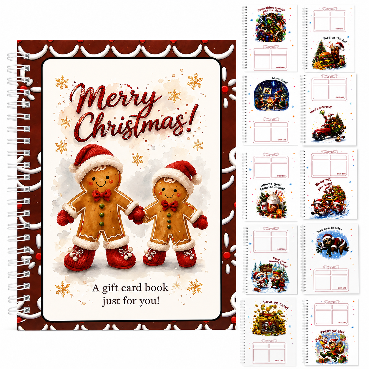 🎄 Spiral-Bound Christmas Gift Card Book with 12 Themed Pages 🎁