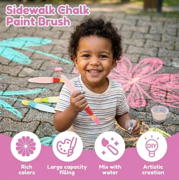 🌈Outdoor Sidewalk Chalk Paint Brush Set | Paint in the Brushes – Just Add Water✨🎨