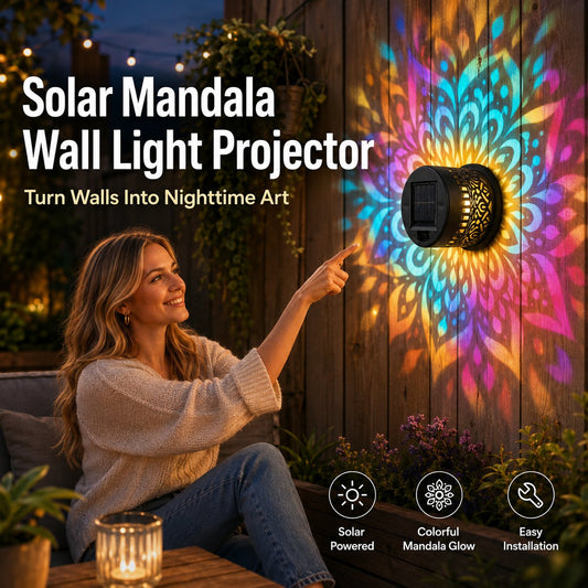 ¡MÁS DE 65 MIL VENDIDOS!✨Luz de pared solar Mandala | Lámpara proyectora para jardín y valla exterior 🪐🌌