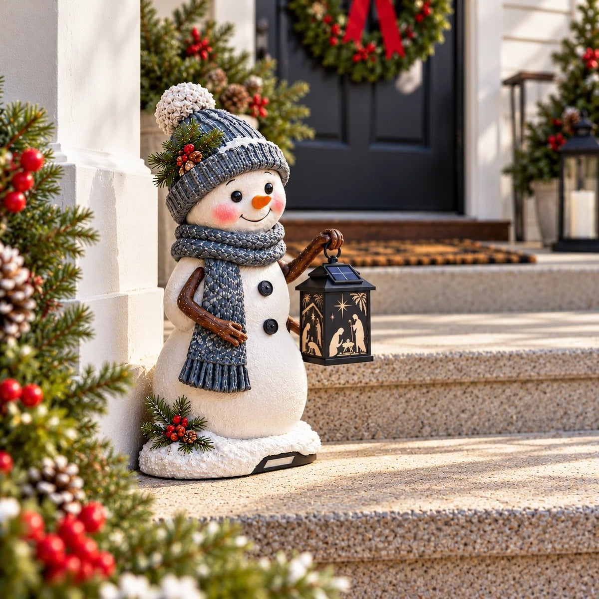 ⛄️🎄Snowman Nativity Glow – Solar Christmas Step Light with Holy Family Projection🌙