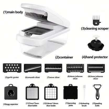 🥕15-in-1 Vegetable Chopper | Multifunctional Food Cutter with Container