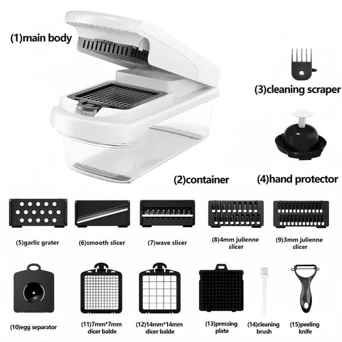 🥕15-in-1 Vegetable Chopper | Multifunctional Food Cutter with Container