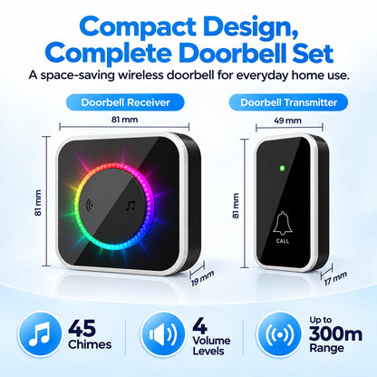 🔔 Wireless Doorbell with Colorful Flash Alert