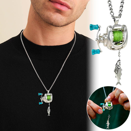 😍 Collar con colgante de mini carrete de pesca coleccionable para pescadores