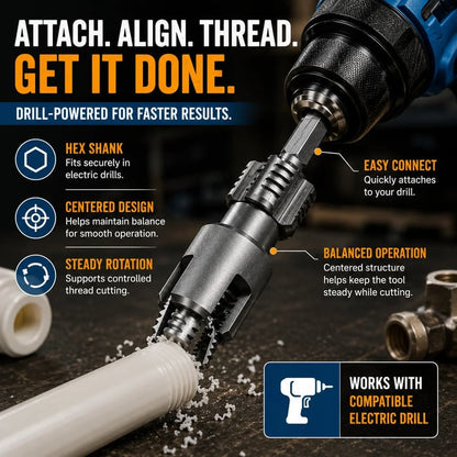 💯Drill-Powered Pipe Thread Cutting Bit — Internal & External Threading for 1/2' & 3/4' Plastic Pipes