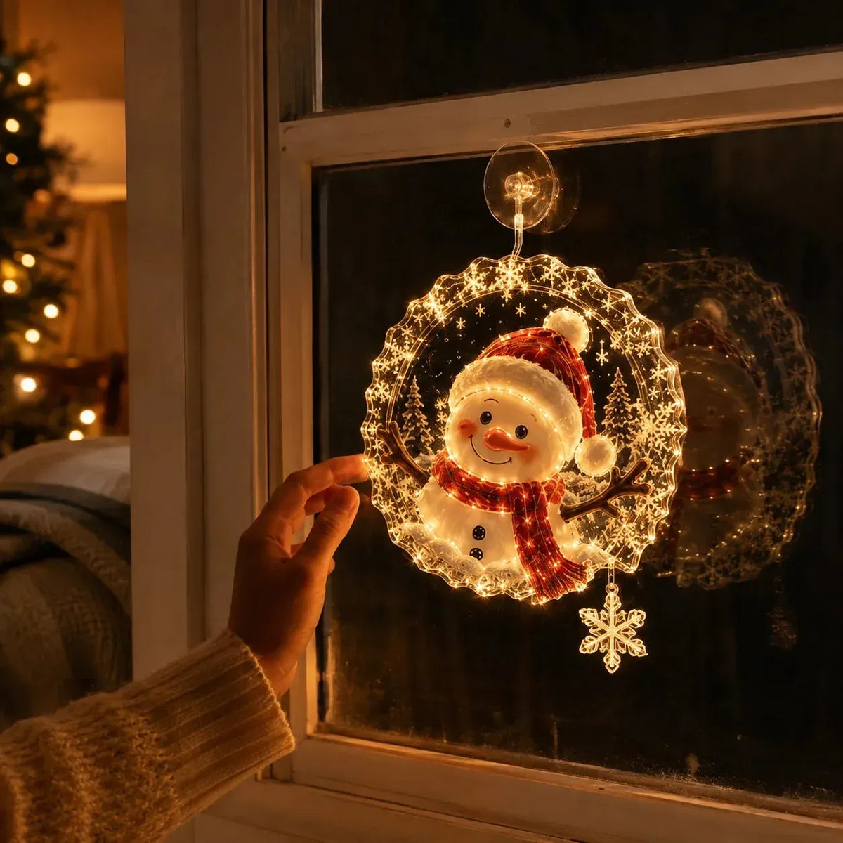✨🎄Lighted Christmas Window Decoration with Suction Cup | Flat Version Warm LED Window Light with Double-Layer Design & Multiple Festive Styles✨