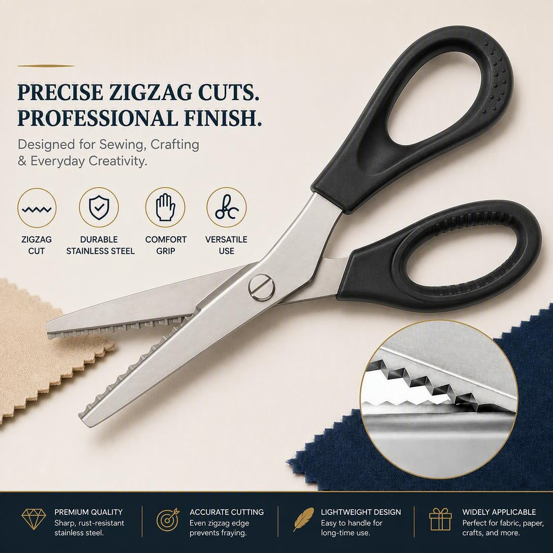 Stainless Steel Pinking Shears – 9.1" Zig Zag Fabric Scissors for Sewing, Quilting, Dressmaking & DIY Crafts