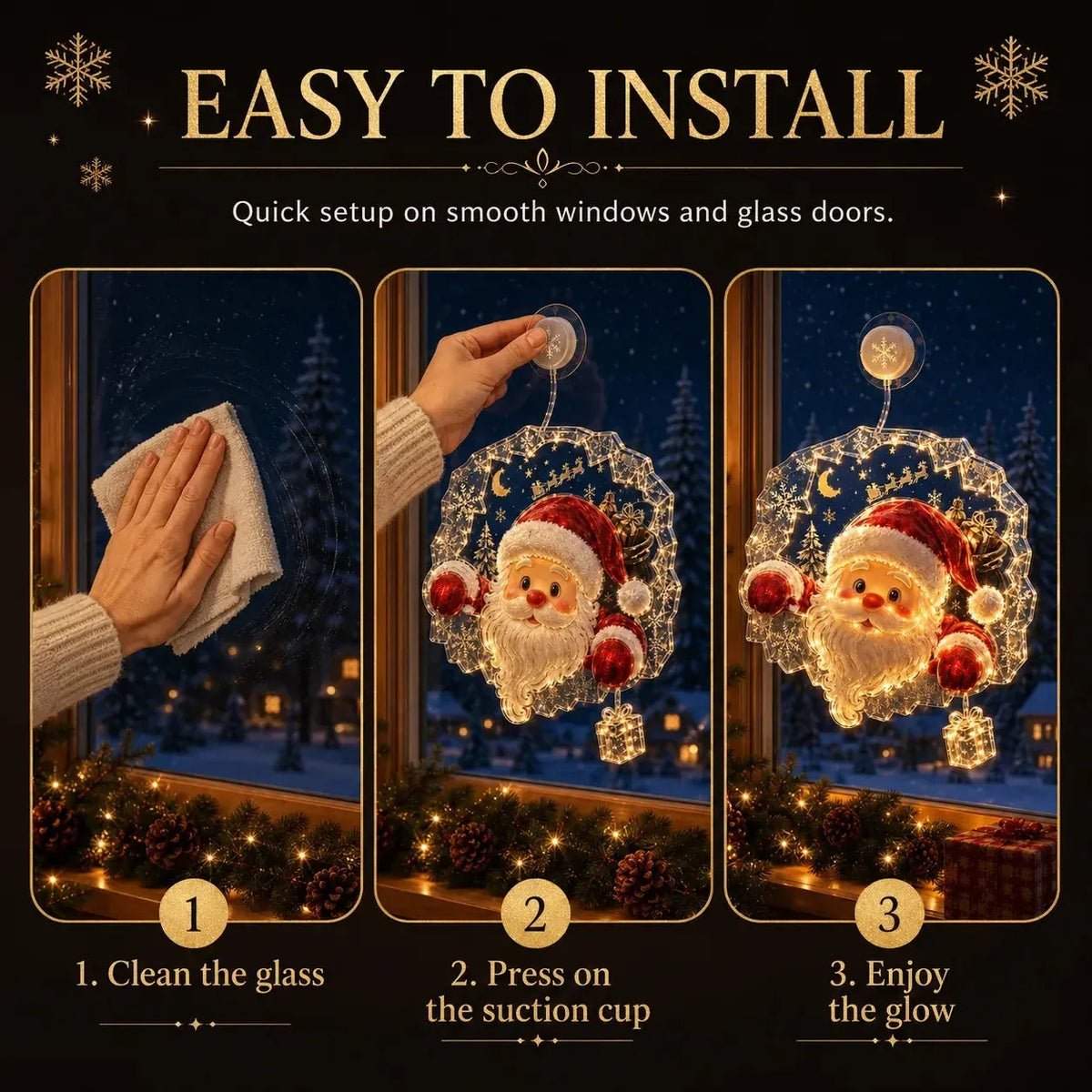 ✨🎄Lighted Christmas Window Decoration with Suction Cup | Flat Version Warm LED Window Light with Double-Layer Design & Multiple Festive Styles✨