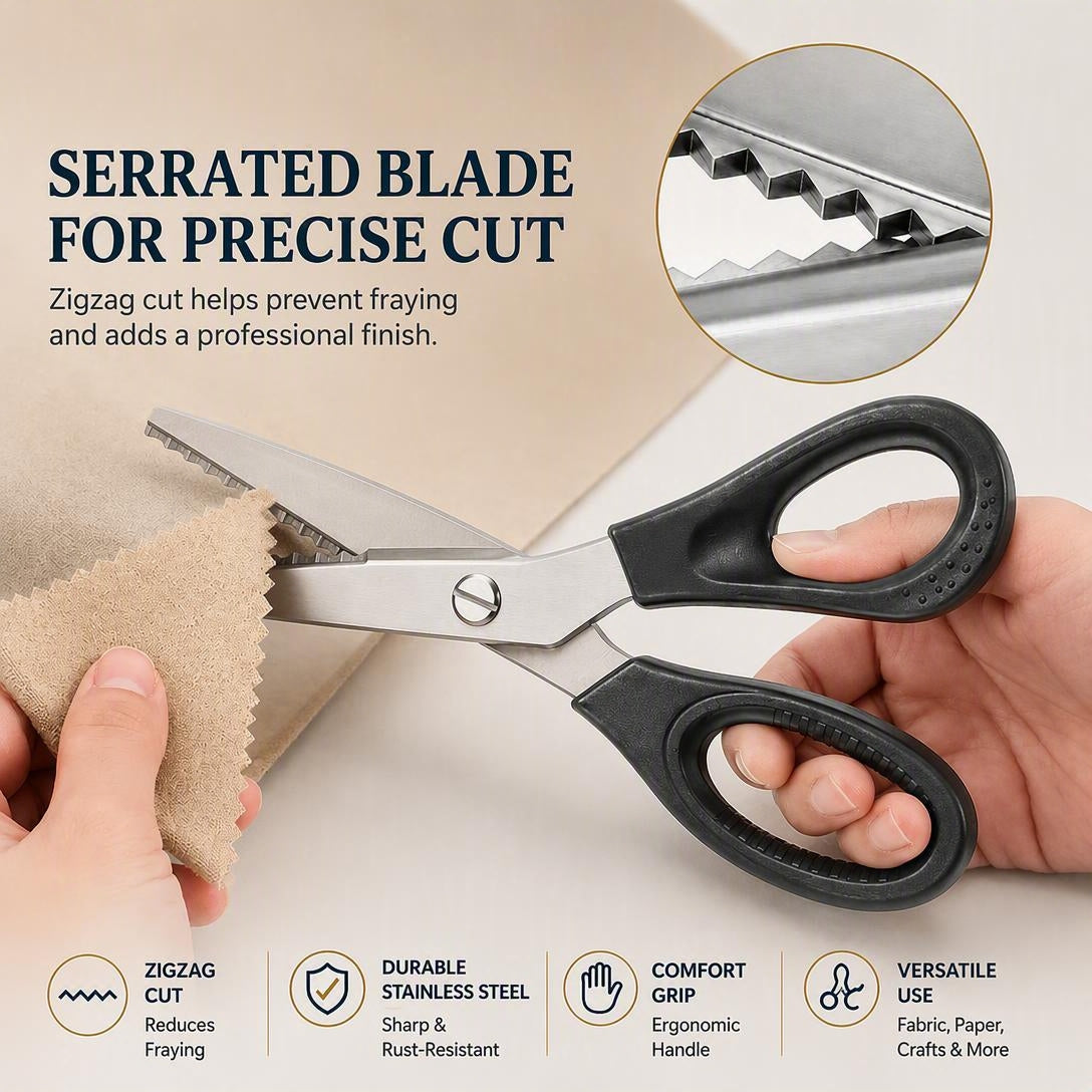 Stainless Steel Pinking Shears – 9.1" Zig Zag Fabric Scissors for Sewing, Quilting, Dressmaking & DIY Crafts
