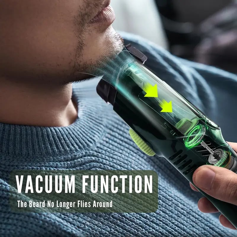 Vacuum Beard Shaver for Men, Built-in Vacuum Trimmer for Mustache, Sideburns, Facial Hair, Rechargeable, IPX6 Waterproof, 2 Comb, Comfort face 2in1 Electric Razor rechargeable men 2025 ornament