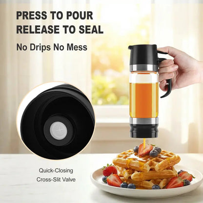 🍯 12 oz No-Drip Honey & Syrup Dispenser with Base – One-Hand Press-to-Pour Server