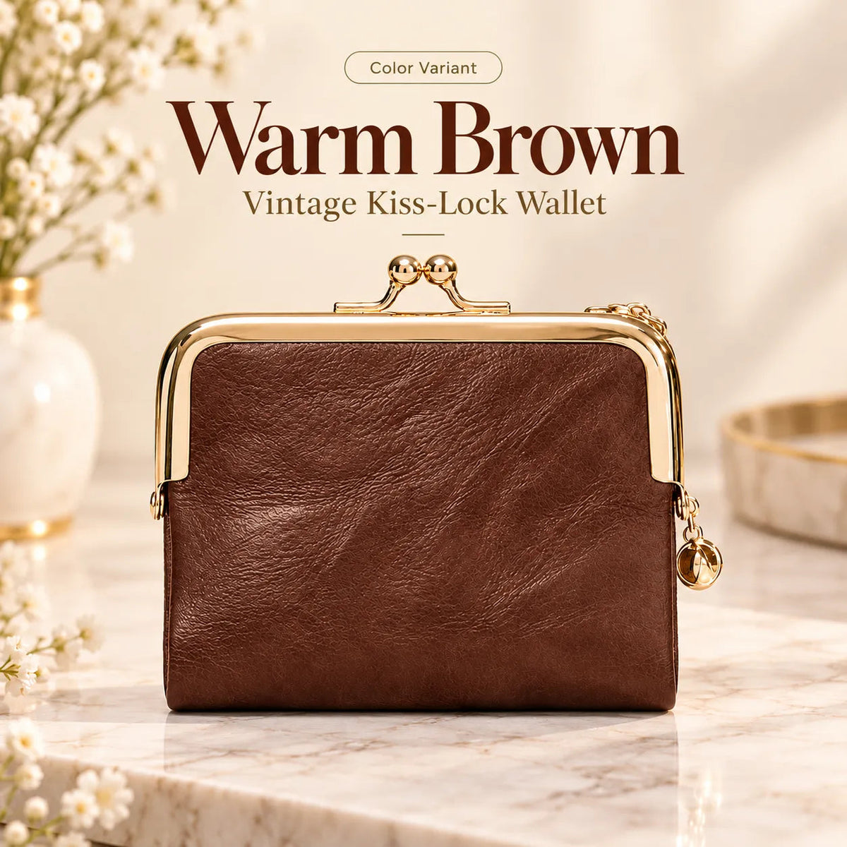 👛 Vintage Kiss-Lock Folding Wallet: Premium Leather, Compact & Chic