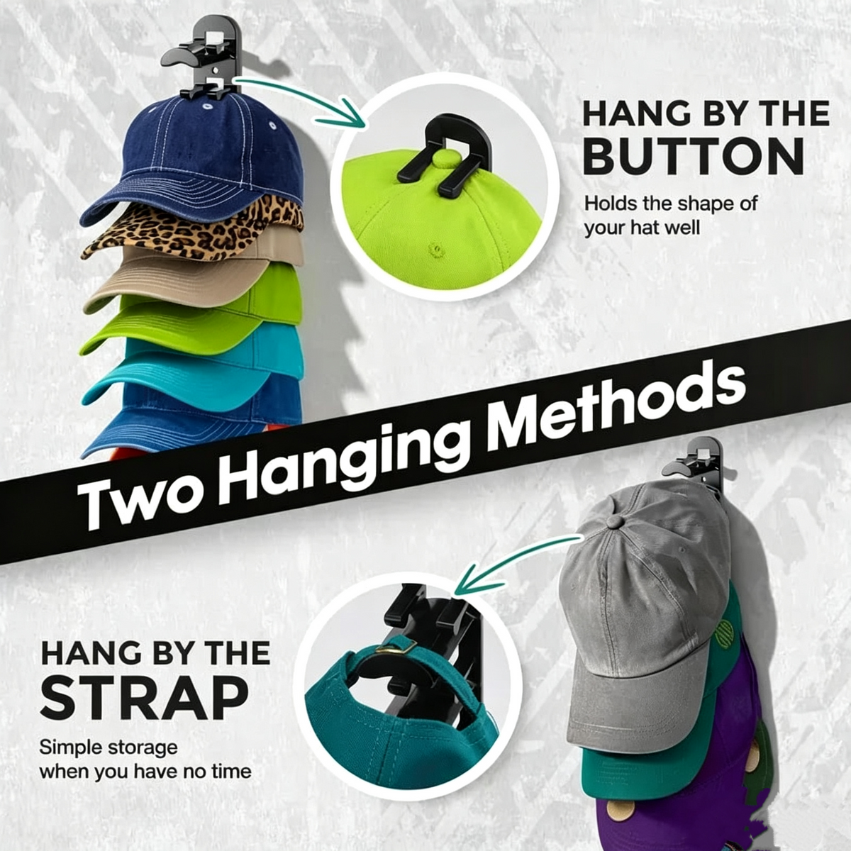 Hat Rack for Wall – Baseball Cap Organizer Holds Up to 20 Hats
