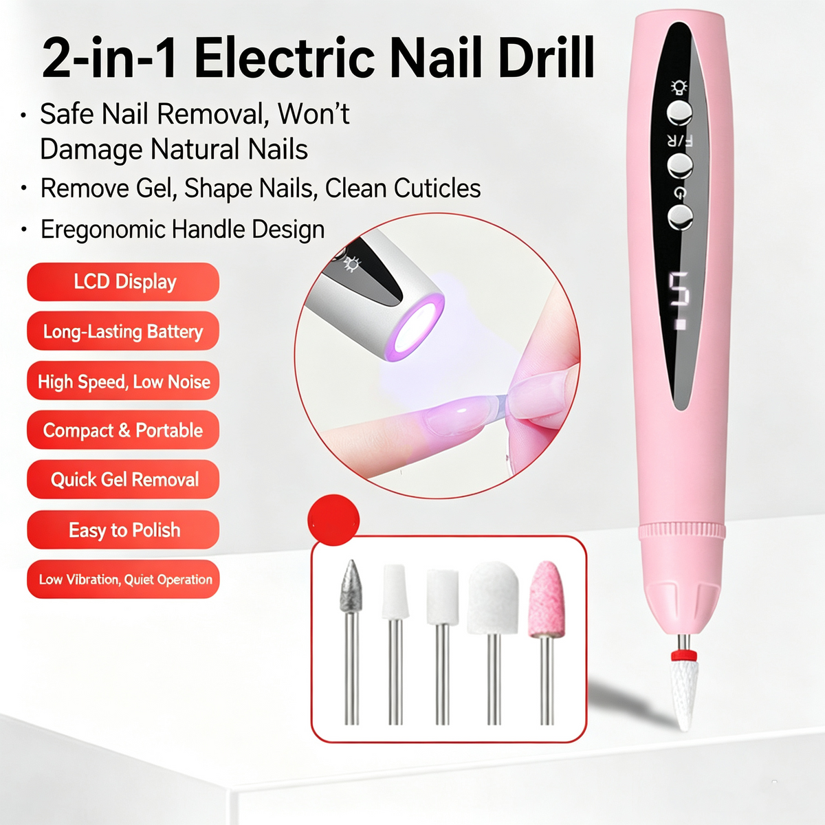 2-in-1 Electric Nail Drill with UV Gel Light Portable Manicure Pedicure Kit