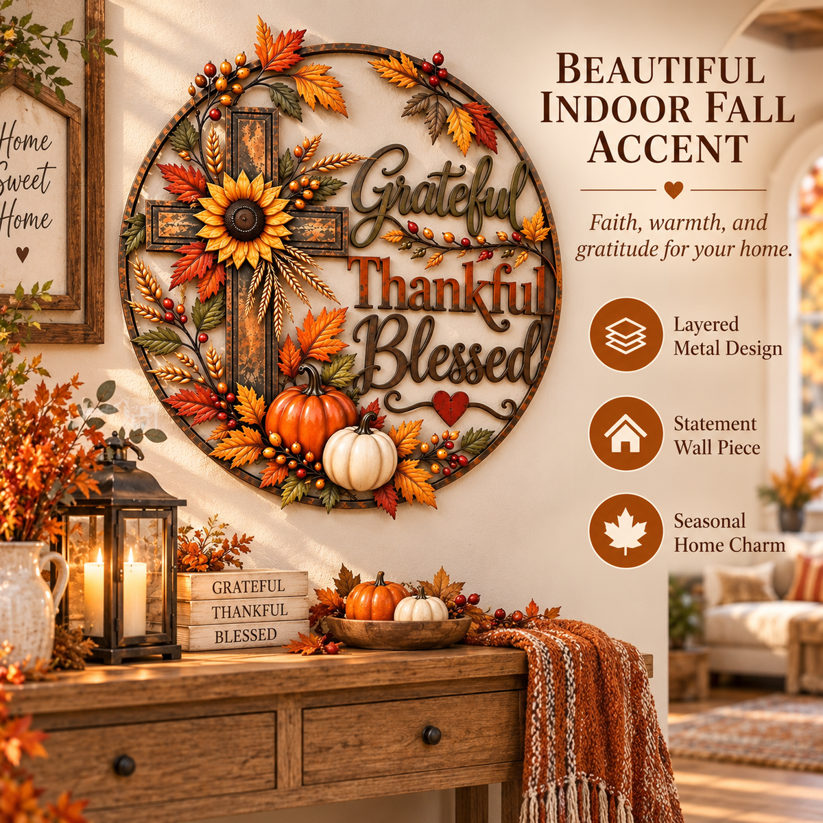 🍂 Grateful • Thankful •  Fall Faith Wall Decor ✝️🌻