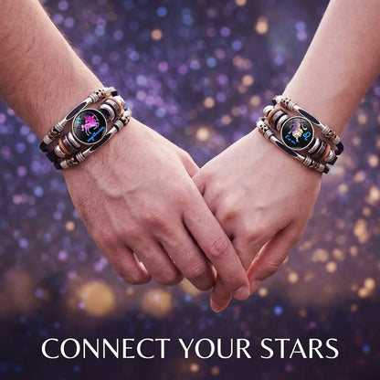 💥Limited-time 50% off ☪️Glow-in-the-dark leather zodiac sign bracelet for men and women (6.9/8.1 inches)♑️
