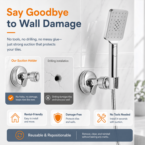 🎁Last Day Promotion 49% OFF🔥No-Drill Suction Cup Stainless Steel Shower Head Holder