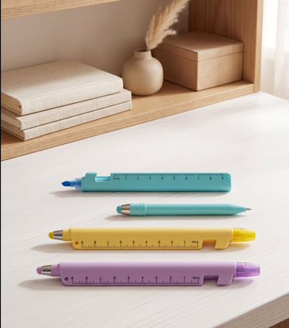 5-in-1 Multifunction Ruler Stylus Pen – 0.5mm Writing & Marker Tool