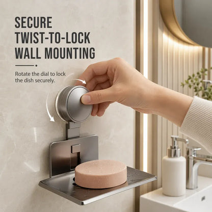 📢📢50% OFF !! ⏰Vacuum Suction Soap Dish: V-Shaped Drainage, Rustproof Aluminum, No Drilling, Twist-Lock🧼